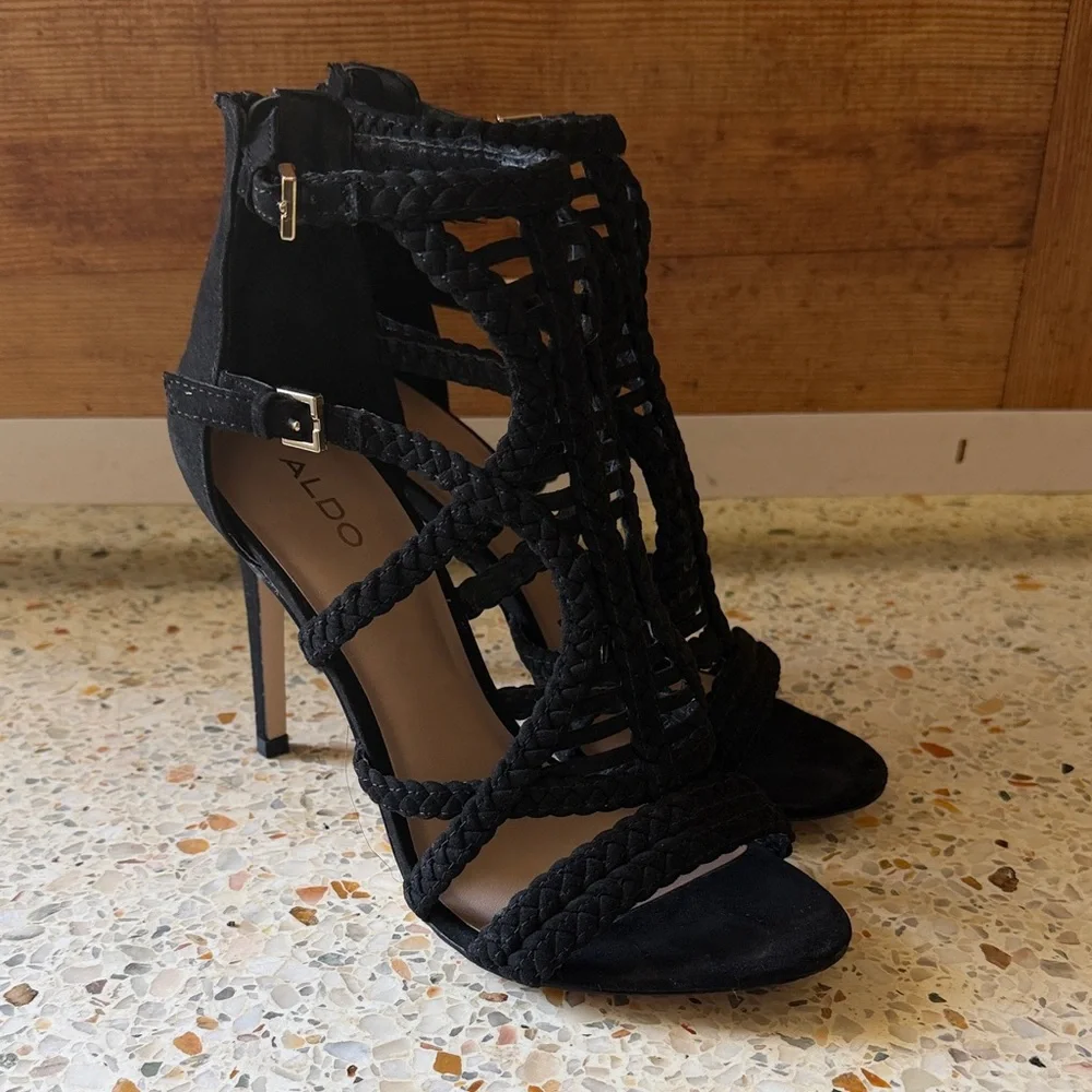ALDO Giuliano Black Strappy Heeled Sandals - Picture 1 of 7